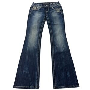 Y2K Miss Me Mid Rise Easy Boot Embellished Rhinestone Jeans Dark Wash Size 26